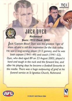2004 Select Conquest - Tribute Card #TC1 Jack Dyer Back
